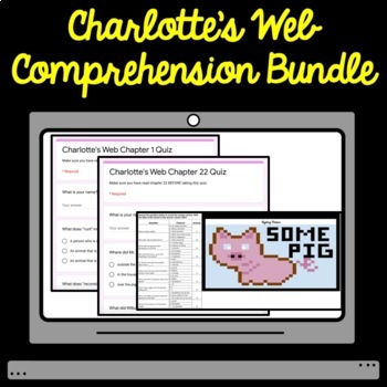 Preview of Digital Charlotte's Web Novel Study Self Grading Comprehension Questions Bundle