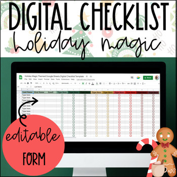 Preview of Digital Checklist Template for Google Sheets | Holiday Magic Themed | Christmas