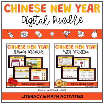 Preview of Digital Chinese New Year Literacy and Math Activities Bundle | Google Slides™