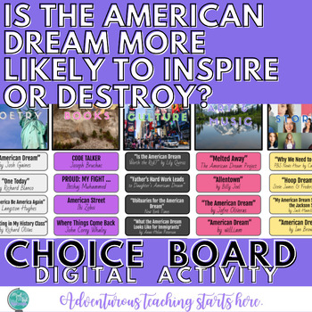 Preview of Digital Choice Board Activity:  The American Dream (for high school ELA)