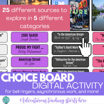 Digital Choice Board Activity: The American Dream (for high school ELA)