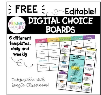 Preview of Digital Choice Board / Gameboard Templates {FREEBIE} Distance Learning