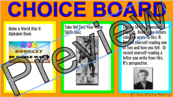 Preview of Digital Choice Board - Great Depression, WWII Era Activities Social Studies