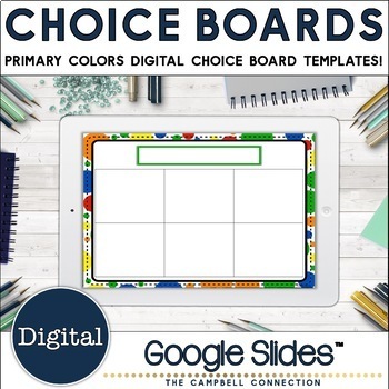 Editable Choice Board Template Digital Primary Colors TPT