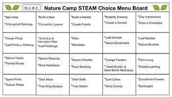 Preview of Digital Choice Menu Boards ~ 40 STEAM Summer Nature Camp Activities