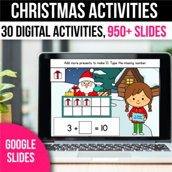 Preview of Digital Christmas Activities Kindergarten Math Games for Google Slides Winter