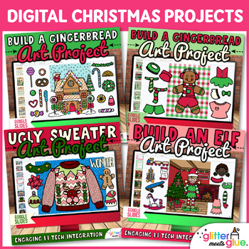 Preview of Digital Christmas Crafts Resource: Gingerbread House, Gingerbread Man, Elf, Tree