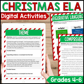 Preview of Digital Christmas ELA Activities | Google Classroom | Reading Comprehension