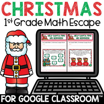 Preview of Digital Christmas Escape Room 1st Grade Math Review for Google Classroom™