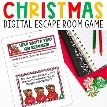 Preview of Digital Christmas Escape Room 3rd Grade Math Review for Google Classroom™