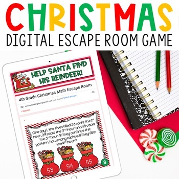 Preview of Digital Christmas Escape Room 4th Grade Math Review for Google Classroom™