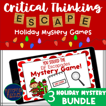 Preview of Digital Christmas Holiday Mystery Escape Vocabulary Language ELA Games Bundle