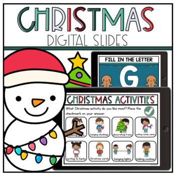 Preview of Digital Christmas Kindergarten Google Slides - Christmas Math & Literacy