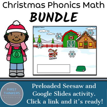Preview of Digital Christmas Math and Phonics Games Google Slides Seesaw PowerPoint