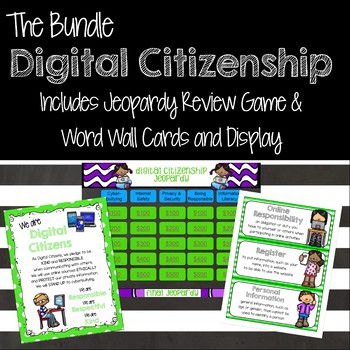 Preview of Digital Citizenship Bundle - Jeopardy Game and Word Wall