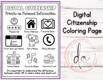 Preview of Digital Citizenship Coloring Page- Private vs. Personal Information