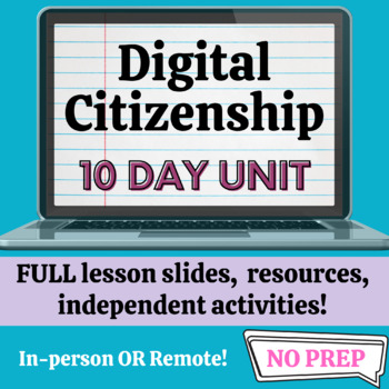 Preview of Digital Citizenship: Complete Unit! 10 Lessons - NO PREP - In-person or remote!