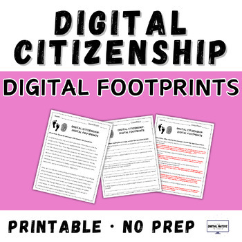 Preview of Digital Citizenship: Digital Footprints - Text Evidence Practice