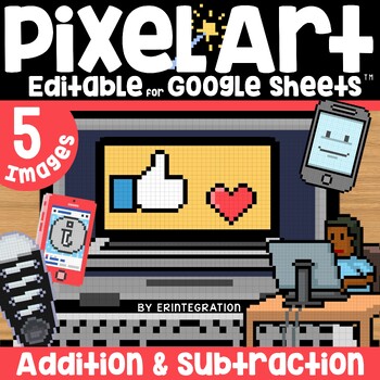 Preview of Digital Citizenship Pixel Art Math Addition and Subtraction on Google Sheets
