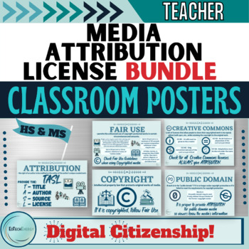 Preview of Digital Citizenship Media Attribution Licenses Classroom Posters (5) BUNDLE
