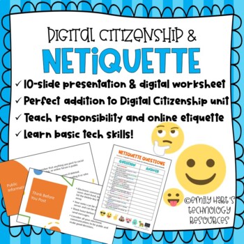 Preview of Digital Citizenship: NETIQUETTE Presentation & Digital Worksheet Activity
