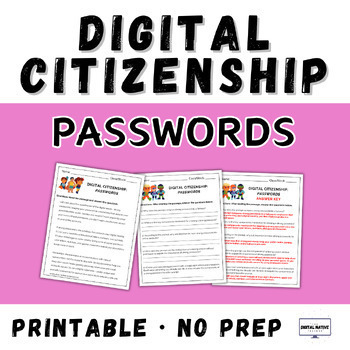 Preview of Digital Citizenship: Passwords - Text Evidence Practice