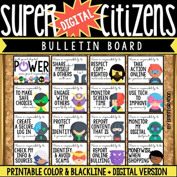 Preview of Digital Citizenship Posters & Bulletin Board Set: Super Hero Theme