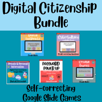Preview of Digital Citizenship-Self-Correcting Google Slides Game Bundle 3rd grade and up