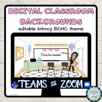 Preview of Virtual Classroom Backgrounds: Editable Boho Set