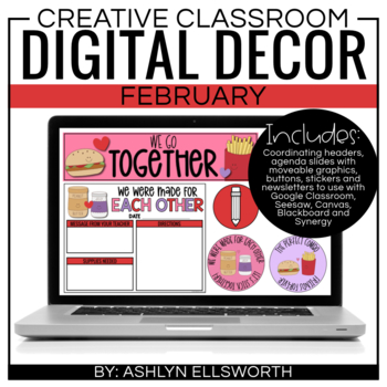 Preview of Digital Classroom Decor February | Distance Learning | Google Slides and Headers