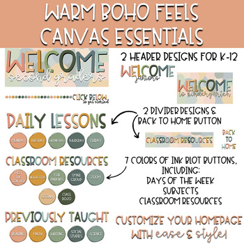 Preview of Digital Classroom Design Elements | Warm Boho Feels | Canvas Google Classroom