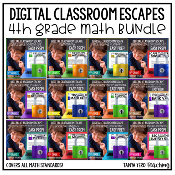 Preview of Math Digital Escape Room 4th Grade YEARLONG BUNDLE | DISTANCE LEARNING