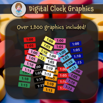 Preview of Digital Clocks in 5 Minute Increments - Graphics by Bubblegum Brain