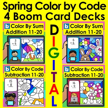 Digital Color By Code Spring Addition and Subtraction 11-20 Boom Bundle