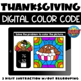 Digital Color Code Thanksgiving 2 Digit Subtraction w/out 