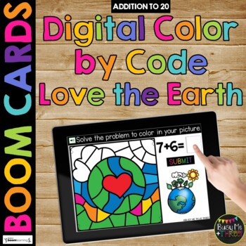 Preview of Digital Color by Code Boom Cards™ for Earth Day Math Fact Fluency Practice