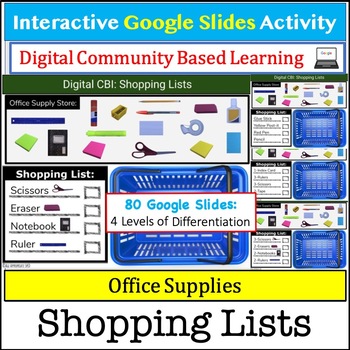Preview of Digital Community Based Learning: SHOPPING LISTS Office Supplies Google Slides