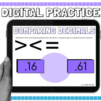 Preview of Digital Comparing Decimals Practice {Greater than, less than, or equal to}