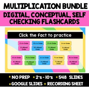 Preview of Digital, Conceptual, Multiplication Flash Cards - Self Checking 2's - 10's