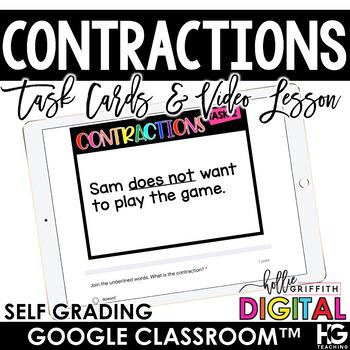 Preview of Digital Contractions | Video Lesson & Task Cards | Google Classroom 