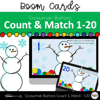 Preview of Digital Counting Mats Snowman Buttons Count & Match 1-20 Boom Card™