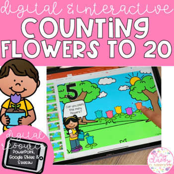 Preview of Digital Counting to 20 Flowers - SeeSaw, Google Slides & PowerPoint