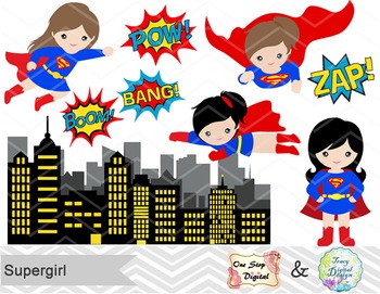 Digital Cute Supergirl Clip Art Superhero Clip Art Girls Clip Art 00187