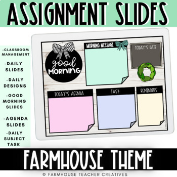 Preview of Digital Daily Assignment Slides - Class Slides - Farmhouse Theme