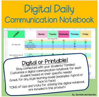 Preview of Digital Daily Home School Communication Log - Google Sheet
