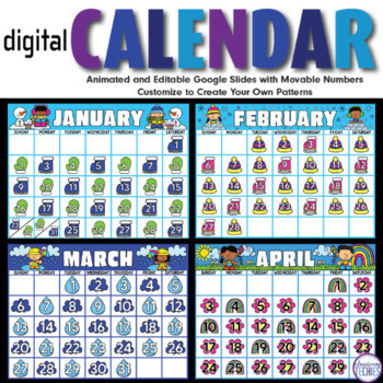 Preview of Digital Daily Math Calendars in GOOGLE SLIDES with Patterns and Editable