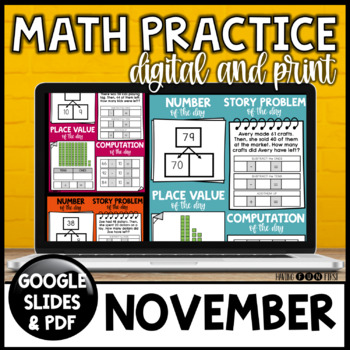 Preview of Daily Math Practice November Digital and Print Math Activities with Answer Keys