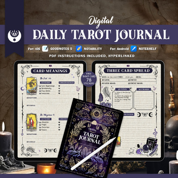 Preview of Digital Daily Tarot Journal Log, One Card Daily Tracker, 78 Tarot Card Stickers