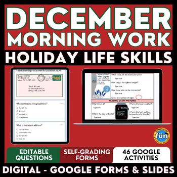Preview of Digital - December Life Skills Morning Work - Holiday Edition - Google
