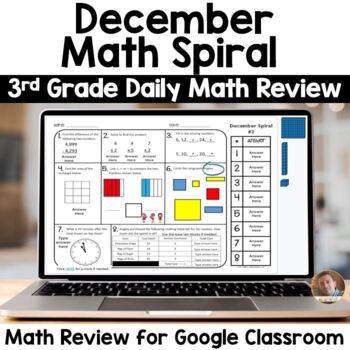 Preview of Digital December Math Spiral Review for Google Classroom: Daily Math 3rd Grade
